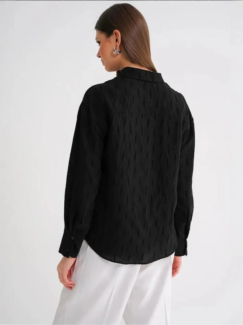 Mixray Black Mixray Textured Poplin Shirt for Women | Best Price UAE