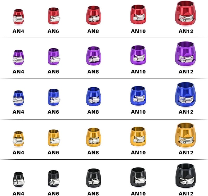 Hose Finisher Clamp 5pc AN4 AN6 AN8 AN10 AN12 Car Hose Finisher Clamp Radiator Modified Fuel Pipe Clip Buckle for Stainless Braided Hoses,Rubber Hoses End Finis(AN12 gold) - Image 3
