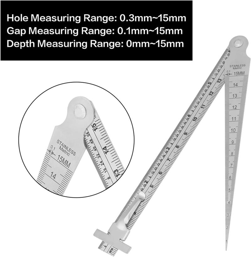 Wal front Stainless Steel Taper Welding Gauge Test Welding Taper Gap Gauge Depth Ruler Hole Inspection Tool - Image 2