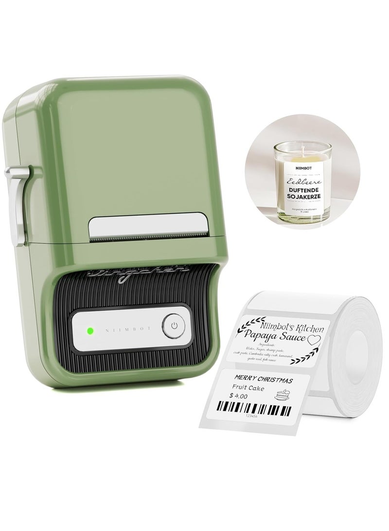 نيمبوت طابعة ملصقات B21 بلوتوث بدون حبر مع لفة واحدة من ملصقات الملصقات البيضاء 50 × 30 مم، ماكينة ملصقات حرارية محمولة بعرض طباعة 20-50 مم، رائعة للملابس والعناوين والأعمال التجارية والسوبر ماركت ومتاجر البيع بالتجزئة وطباعة الباركود، باللون الأخضر - Image 1