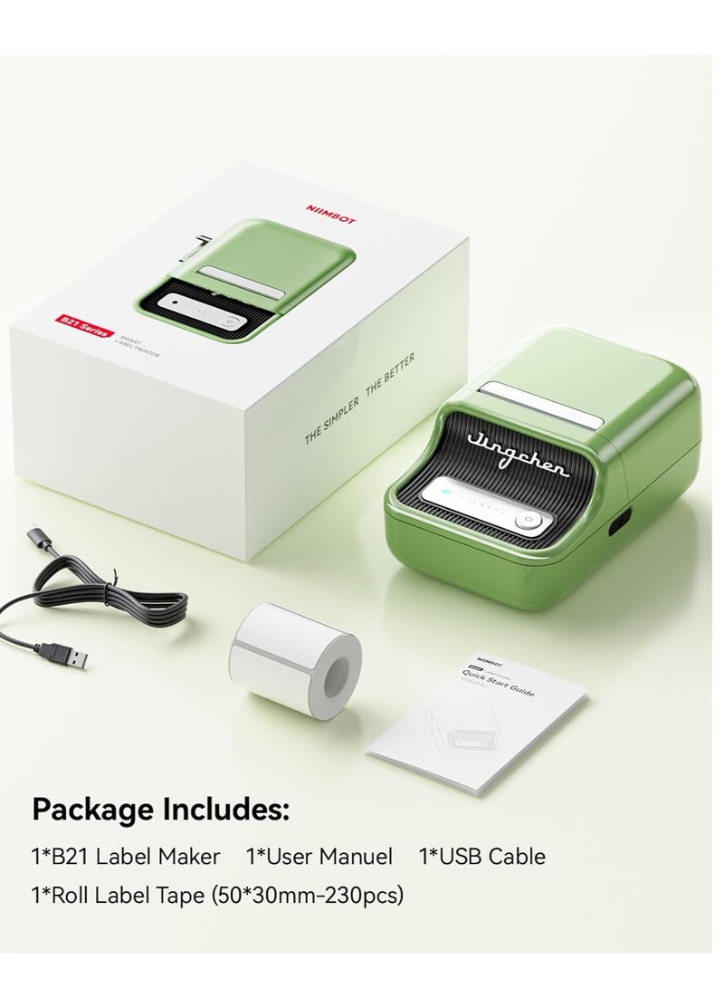 نيمبوت طابعة ملصقات B21 بلوتوث بدون حبر مع لفة واحدة من ملصقات الملصقات البيضاء 50 × 30 مم، ماكينة ملصقات حرارية محمولة بعرض طباعة 20-50 مم، رائعة للملابس والعناوين والأعمال التجارية والسوبر ماركت ومتاجر البيع بالتجزئة وطباعة الباركود، باللون الأخضر - Image 2