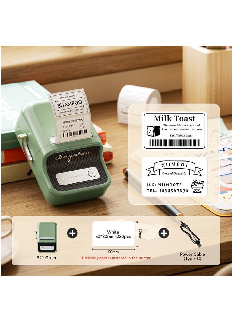 نيمبوت طابعة ملصقات B21 بلوتوث بدون حبر مع لفة واحدة من ملصقات الملصقات البيضاء 50 × 30 مم، ماكينة ملصقات حرارية محمولة بعرض طباعة 20-50 مم، رائعة للملابس والعناوين والأعمال التجارية والسوبر ماركت ومتاجر البيع بالتجزئة وطباعة الباركود، باللون الأخضر - Image 3
