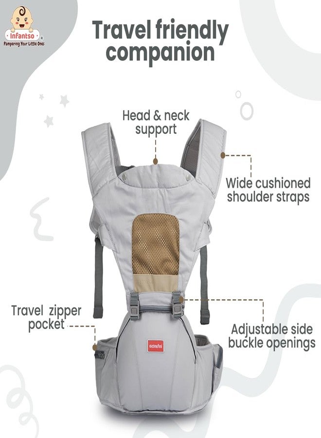 Infantso Premium Hip Seat Baby Carrier with 6 Adjustable Carry Positions, Carrier for 0 to 3 Years Baby with Hip Seat, Kangaroo Style Bag, Baby Carrying Bag for Newborn to Toddler, Weight Upto 15kgs - Image 4