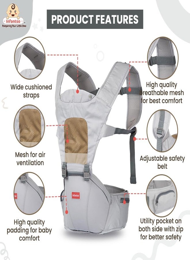 Infantso Premium Hip Seat Baby Carrier with 6 Adjustable Carry Positions, Carrier for 0 to 3 Years Baby with Hip Seat, Kangaroo Style Bag, Baby Carrying Bag for Newborn to Toddler, Weight Upto 15kgs - Image 5