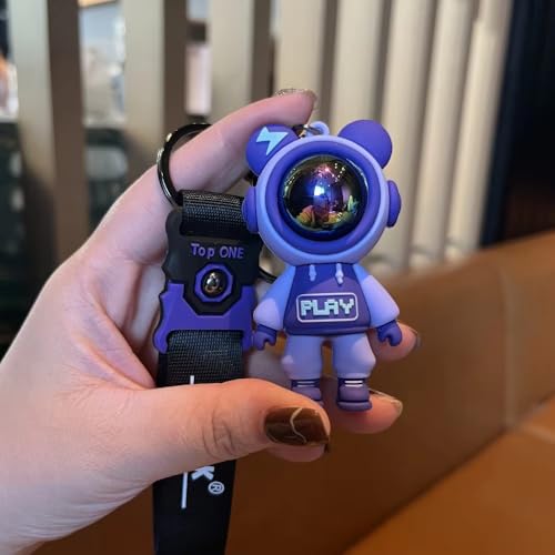 Hexwell Cute Astronaut Bear Silicone Keychains - Colorful Space-Themed Charms with MASK Design Keyring for Bags, Backpacks, Purse Handbag or Car Keys (Astronaut - Purple) - Image 5
