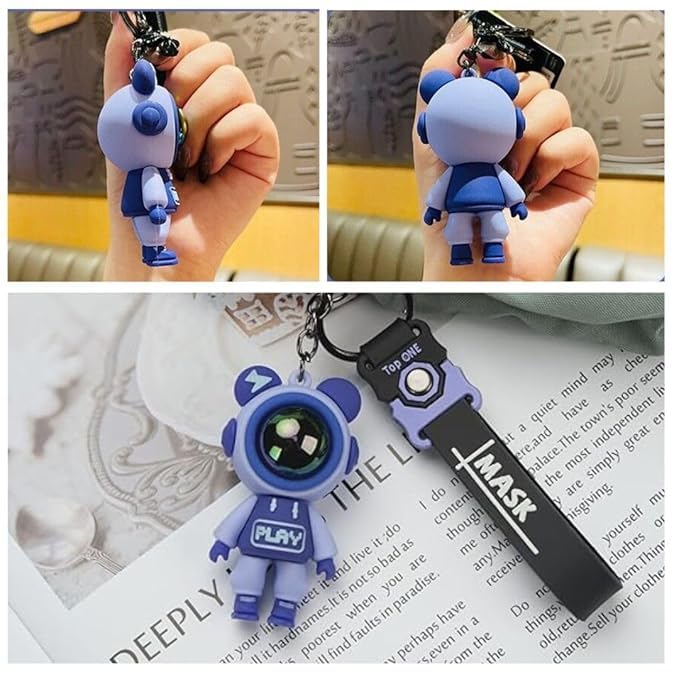 Hexwell Cute Astronaut Bear Silicone Keychains - Colorful Space-Themed Charms with MASK Design Keyring for Bags, Backpacks, Purse Handbag or Car Keys (Astronaut - Purple) - Image 2