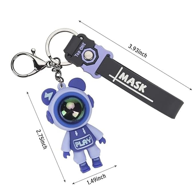Hexwell Cute Astronaut Bear Silicone Keychains - Colorful Space-Themed Charms with MASK Design Keyring for Bags, Backpacks, Purse Handbag or Car Keys (Astronaut - Purple) - Image 3