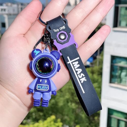 Hexwell Cute Astronaut Bear Silicone Keychains - Colorful Space-Themed Charms with MASK Design Keyring for Bags, Backpacks, Purse Handbag or Car Keys (Astronaut - Purple) - Image 1