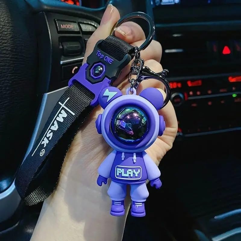 Hexwell Cute Astronaut Bear Silicone Keychains - Colorful Space-Themed Charms with MASK Design Keyring for Bags, Backpacks, Purse Handbag or Car Keys (Astronaut - Purple) - Image 4