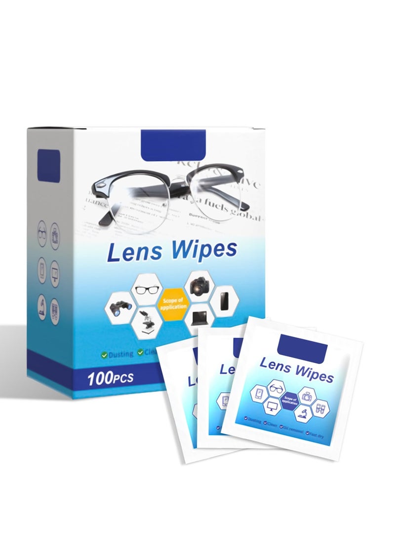 Generic Eyeglass Lens Cleaning Wipes for Camera Lenses, Sunglasses, Goggles Pre-Moistened Lens Cleaning Wipes 100 Count, Safe and Fast Drying Eyeglass and Screen Cleaner, Individually Wrapped  - Image 1