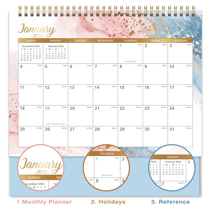 Coboll 2026 Desk Calendar - 12 Months Desk Calendar 2026, January - December, 9.8'' x 8.3'', Standing Flip Desktop Calendars with 4 More Months Reference Calendars - Image 3