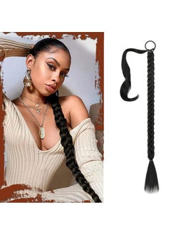 SOFEIYAN SOFEIYAN Long Braid Ponytail Extension with Hair Tie Straight Sleek Wrap Around Hair Extensions Braid Pony Tail Fluffy Natural Soft Synthetic Hairpieces for Women Daily Wear 26 inchBlack 