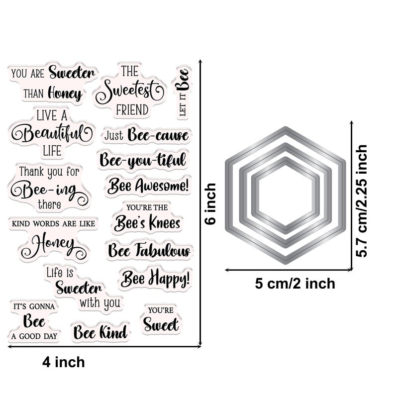Briartw Honey Bee Sentiment Clear Stamps and Metal Cutting Dies Sets for Card Making DIY Scrapbooking Paper Crafts Decoration Album Photo Invitation Card Blessing Card - Image 2