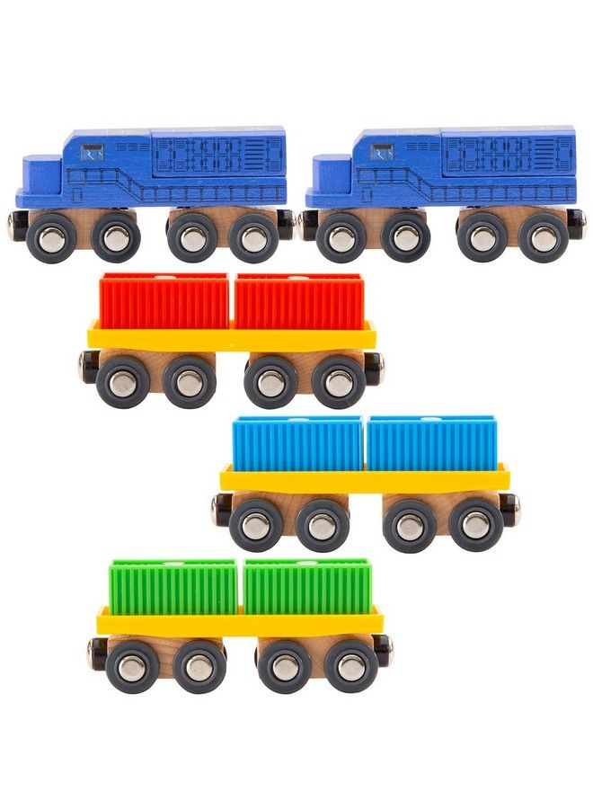 Orbrium 11 Pcs Intermodal Freight Trains Set For Wooden Wood Railway Includes 2 Diesel Engines, 3 Container Flat Cars, 6 Shipping Containers Compatible With Thomas, Brio, Chuggington, Melissa And Doug - Image 1