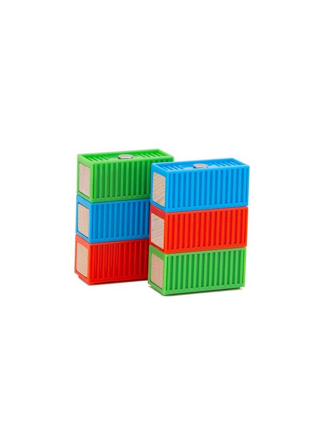 Orbrium 11 Pcs Intermodal Freight Trains Set For Wooden Wood Railway Includes 2 Diesel Engines, 3 Container Flat Cars, 6 Shipping Containers Compatible With Thomas, Brio, Chuggington, Melissa And Doug - Image 4