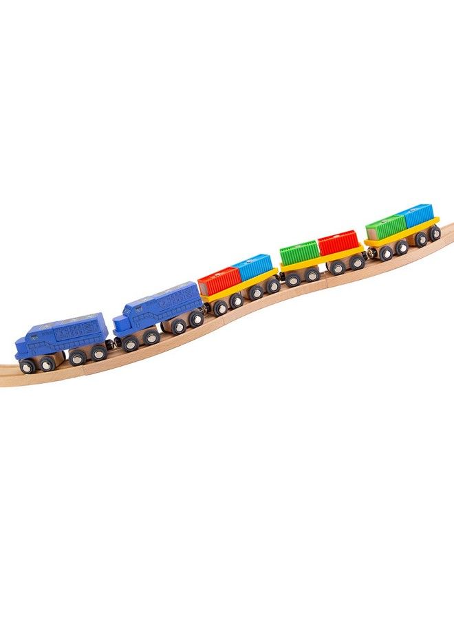Orbrium 11 Pcs Intermodal Freight Trains Set For Wooden Wood Railway Includes 2 Diesel Engines, 3 Container Flat Cars, 6 Shipping Containers Compatible With Thomas, Brio, Chuggington, Melissa And Doug - Image 3