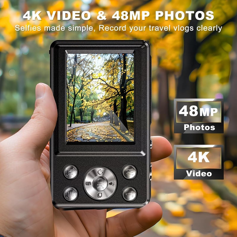 Divine كاميرا رقمية 4K بدقة 48 ميجابكسل للأطفال، شاشة مزدوجة ونقطة تركيز تلقائية وكاميرات رقمية سهلة الاستخدام مع بطاقة SD سعة 64 جيجابايت، زوم 16X، بطاريات مدمجة (DDC-75) - Image 4