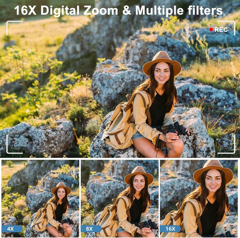 Divine كاميرا رقمية 4K بدقة 48 ميجابكسل للأطفال، شاشة مزدوجة ونقطة تركيز تلقائية وكاميرات رقمية سهلة الاستخدام مع بطاقة SD سعة 64 جيجابايت، زوم 16X، بطاريات مدمجة (DDC-75) - Image 3