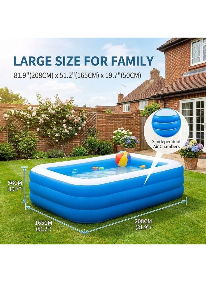 Inflatable Swimming Pool 81.9”×51.2”×19.7” Large Inflatable Pools, Blow Up Pools Durable Family Pool for Summer Water Party, Outdoor, Garden Backyard(208×165×50CM) - Image 4