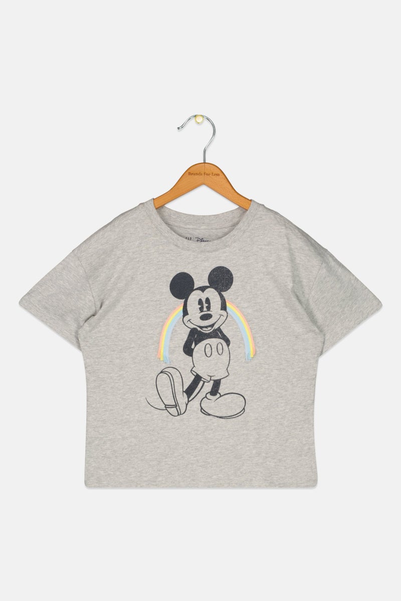 Gap x Disney Kids Girl Short Sleeves Graphic Print T-Shirt, Grey - Image 1