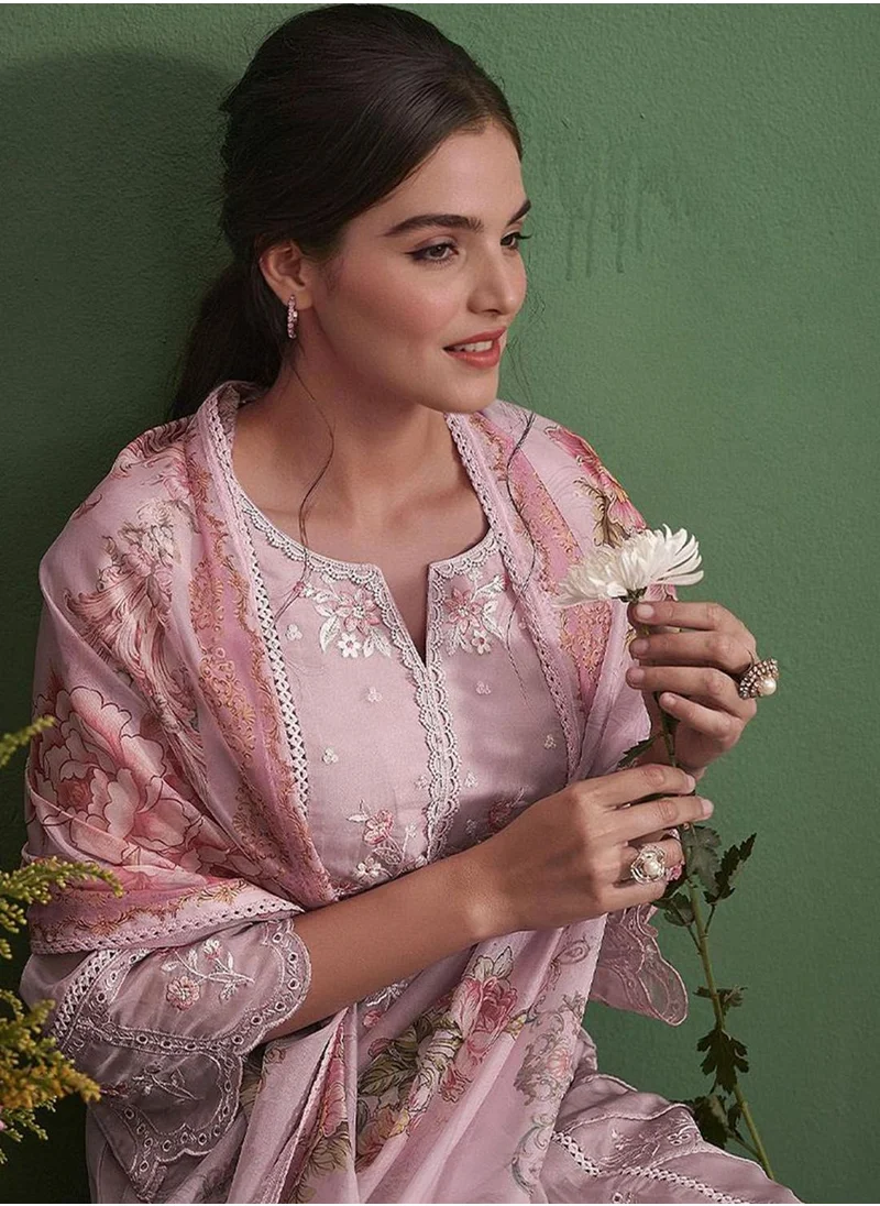 آي شين Women's Peach Organza Printed Tunic Full Length Casual Straight Fit Kurta Set