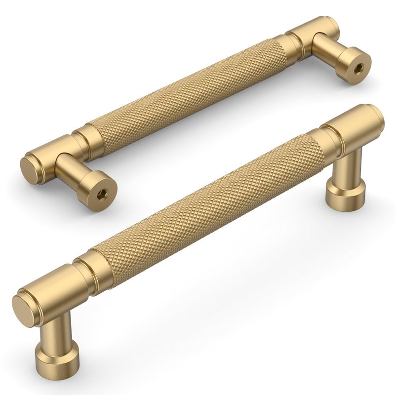Amerdeco 10 Pack Champagne Bronze knurled Cabinet Pulls 5 Inch(128mm) Hole Center Drawer Pulls Cabinet Hardware Kitchen Cabinet Handles for Bathroom ZH0072 - Image 2