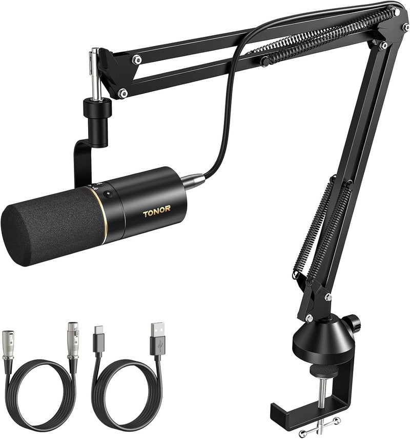TONOR USB/XLR Dynamic Podcast Microphone with Boom Arm, Cardioid Studio Mic for Streaming, Gaming, Recording, Quick Mute & Volume Control, TD510+, Black - Image 1