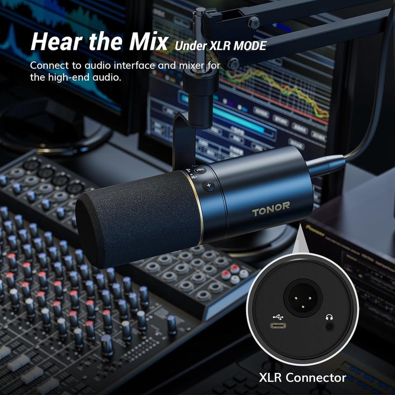 TONOR USB/XLR Dynamic Podcast Microphone with Boom Arm, Cardioid Studio Mic for Streaming, Gaming, Recording, Quick Mute & Volume Control, TD510+, Black - Image 5