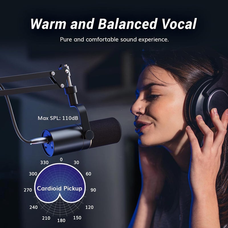 TONOR USB/XLR Dynamic Podcast Microphone with Boom Arm, Cardioid Studio Mic for Streaming, Gaming, Recording, Quick Mute & Volume Control, TD510+, Black - Image 2