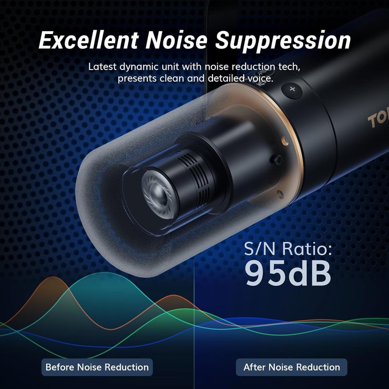 TONOR USB/XLR Dynamic Podcast Microphone with Boom Arm, Cardioid Studio Mic for Streaming, Gaming, Recording, Quick Mute & Volume Control, TD510+, Black - Image 3