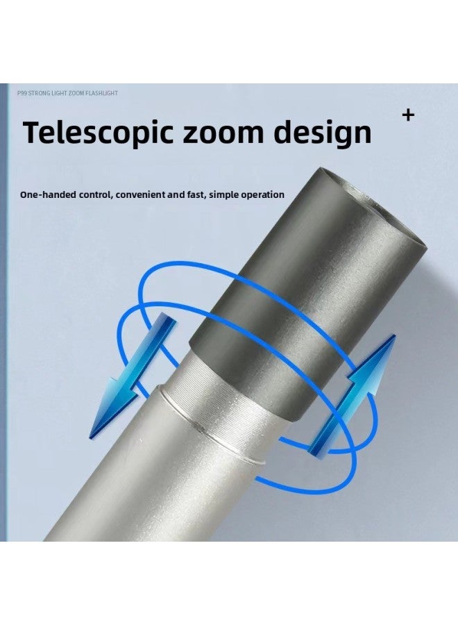 إسكدنيا مصباح يدوي محمول من سبائك الألومنيوم تلسكوبي تكبير ضوء قوي ضوء عمل مصباح يدوي صغير قابل لإعادة الشحن - اللون: 885 أسود - تكبير من سبائك الألومنيوم ممتد - هاتف محمول قابل لإعادة الشحن + حزام يد + كاب - Image 4