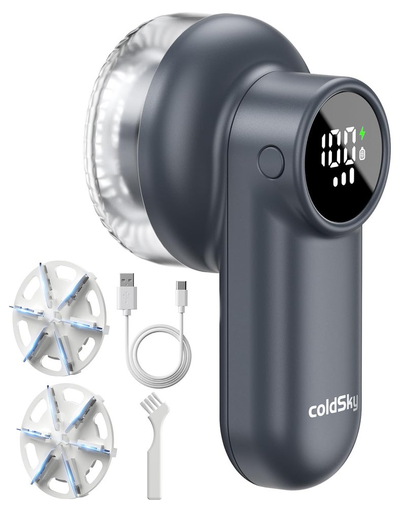 coldSky Rechargeable Fabric Shaver, Lint Shaver with Digital Display, Sweater Shaver with 6-Leaf Blades and Safety Lock, 3-Speeds Defuzzer Remove Fuzz, Pills from Clothes, Furniture, Sofa, Dark Gray - Image 1