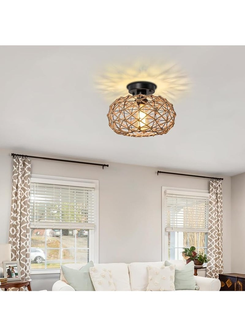 Leon Home Handmade rattan round lamp | Bohemian style ceiling lamp | Suitable for bedroom, kitchen, entrance, living room and corridor - Image 2