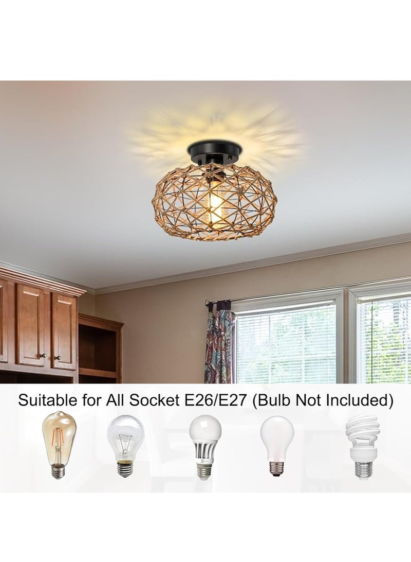 Leon Home Handmade rattan round lamp | Bohemian style ceiling lamp | Suitable for bedroom, kitchen, entrance, living room and corridor - Image 3