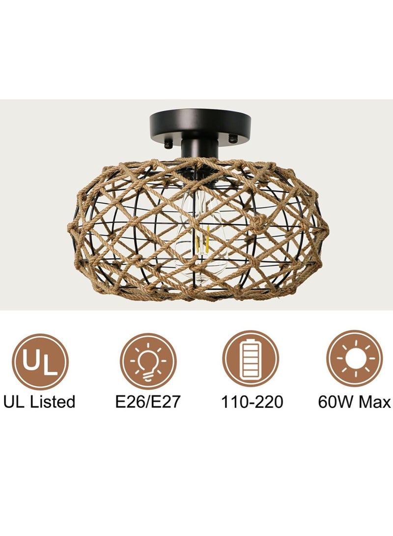 Leon Home Handmade rattan round lamp | Bohemian style ceiling lamp | Suitable for bedroom, kitchen, entrance, living room and corridor - Image 5