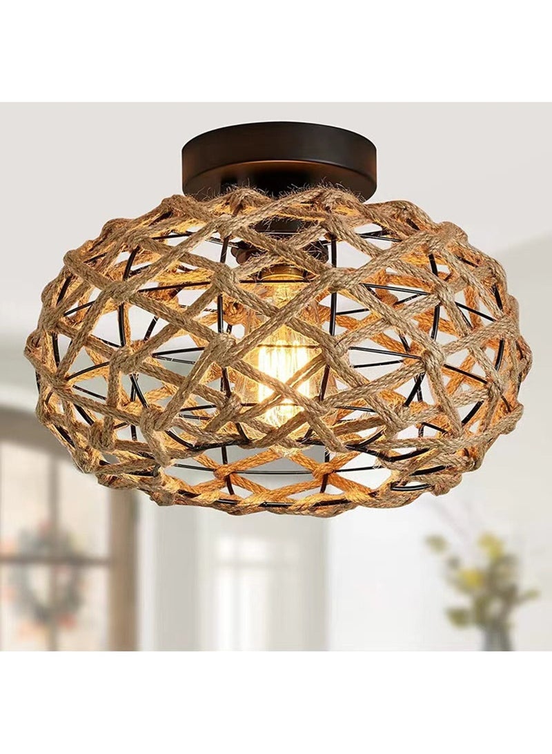 Leon Home Handmade rattan round lamp | Bohemian style ceiling lamp | Suitable for bedroom, kitchen, entrance, living room and corridor - Image 4