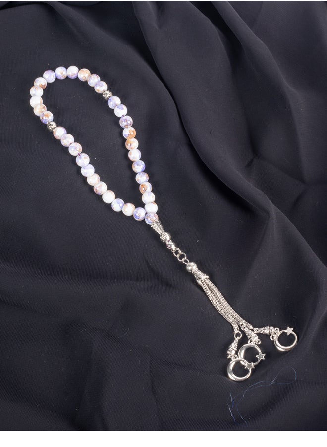The Black Pearl Accessories Purple White Alabaster Stone Prayer Bead of 33 Beads  - Image 1
