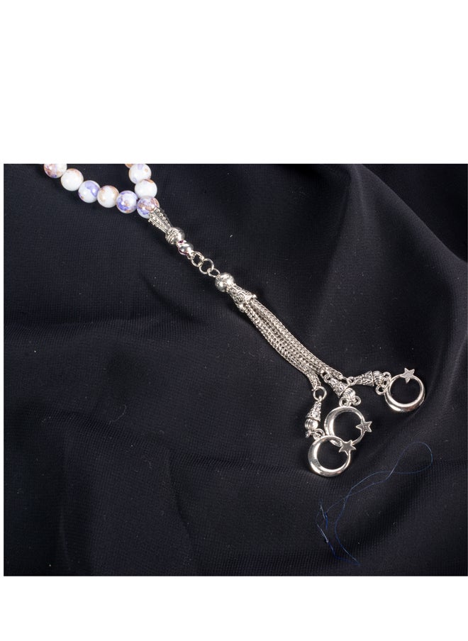 The Black Pearl Accessories Purple White Alabaster Stone Prayer Bead of 33 Beads  - Image 2