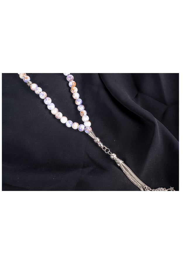 The Black Pearl Accessories Purple White Alabaster Stone Prayer Bead of 33 Beads  - Image 3