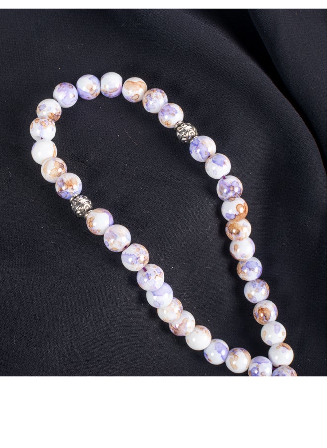 The Black Pearl Accessories Purple White Alabaster Stone Prayer Bead of 33 Beads  - Image 4
