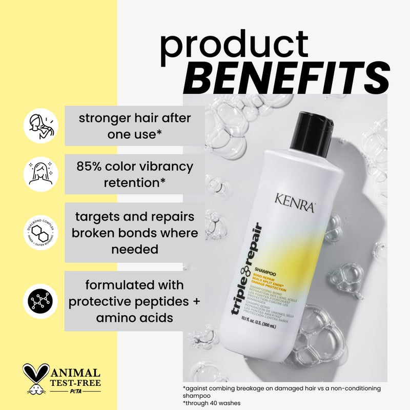 Kenra Professional Triple Repair Shampoo | Targets & Repairs Weak or Broken Bonds | Split Ends | Damaged Hair | Bond Builder | Sulfate-Free | 10.1 fl. oz. - Image 2
