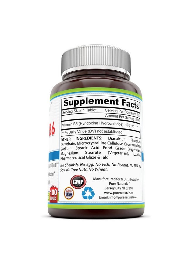 Pure Naturals Vitamin B6 100 Mg 100 Tablets Supports Healthy Heart & Nervous System Promotes Energy Metabolism*  - Image 3