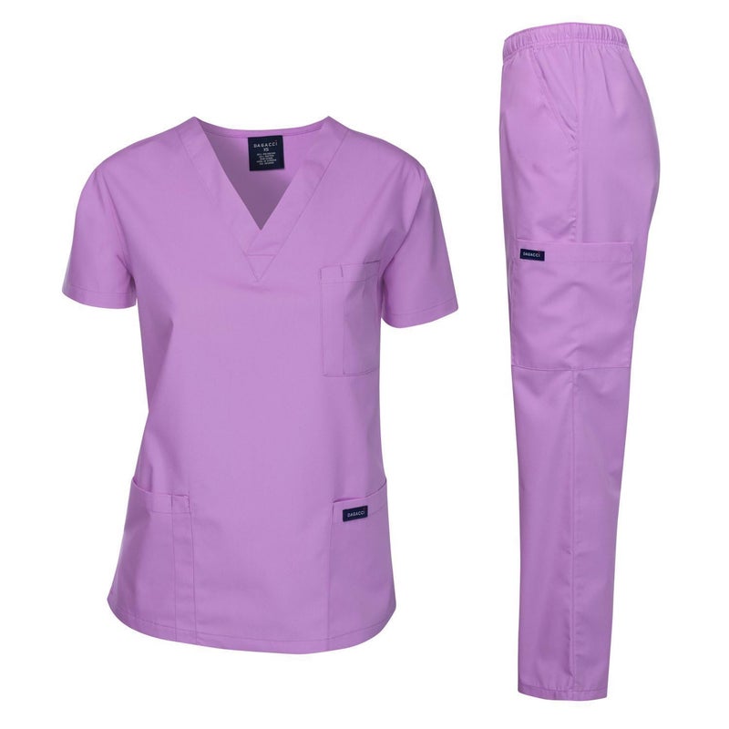Dagacci Medical Uniform Woman and Man Scrub Set Unisex Medical Scrub Top and Pant, Lavender, XXL - Image 1