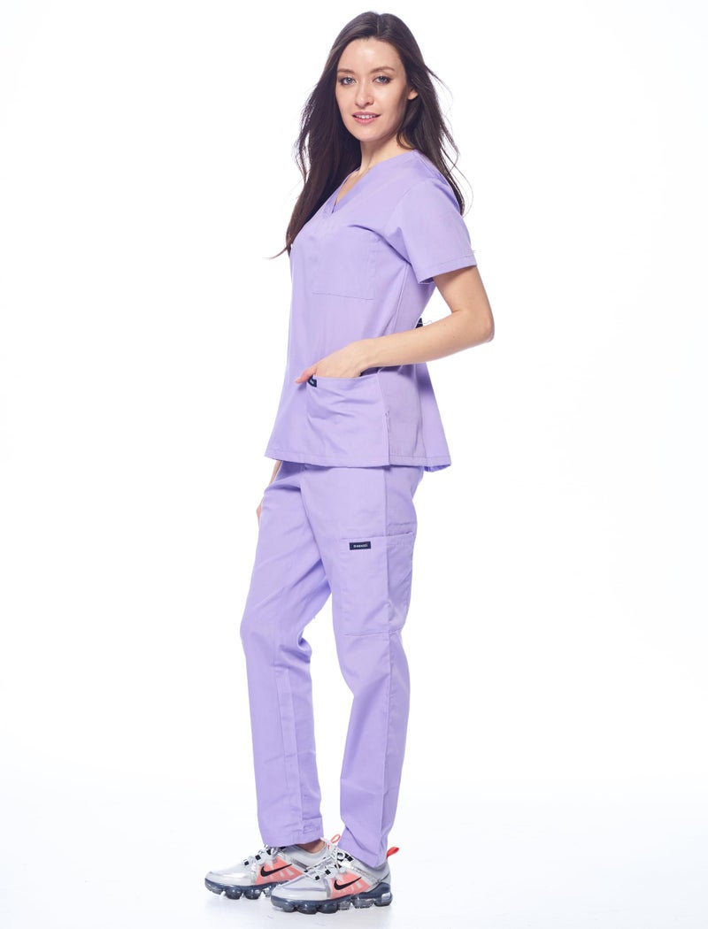 Dagacci Medical Uniform Woman and Man Scrub Set Unisex Medical Scrub Top and Pant, Lavender, XXL - Image 3