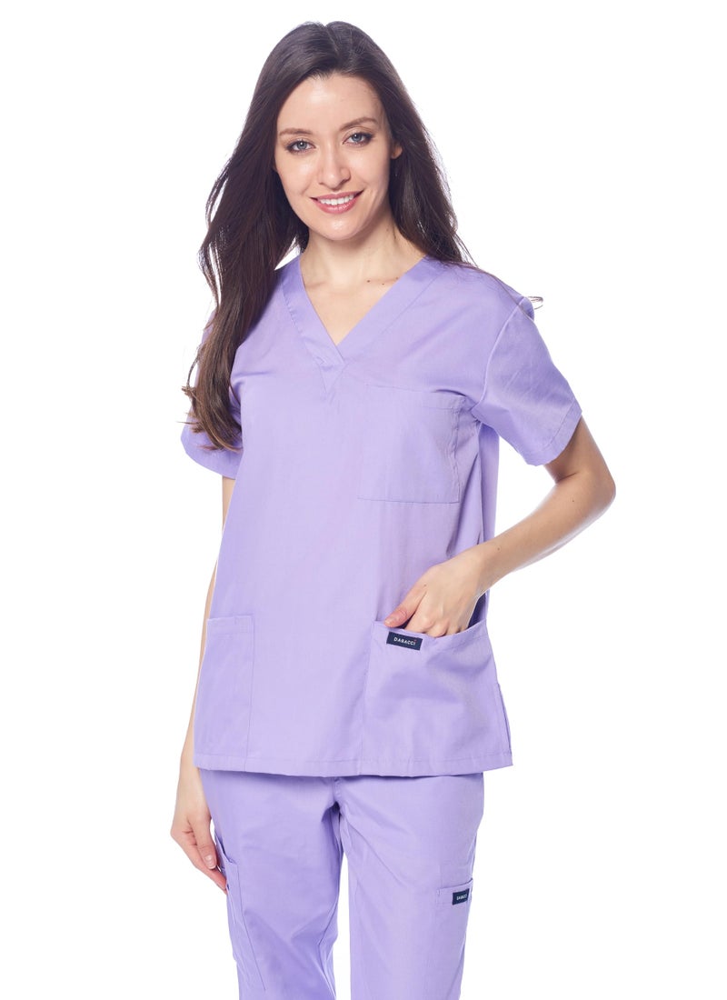Dagacci Medical Uniform Woman and Man Scrub Set Unisex Medical Scrub Top and Pant, Lavender, XXL - Image 4