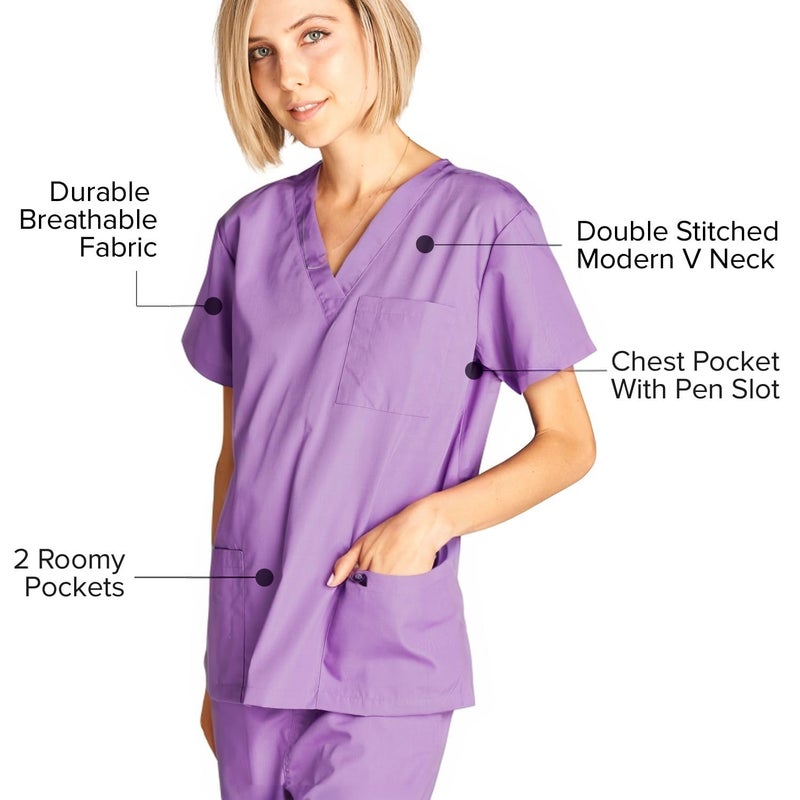 Dagacci Medical Uniform Woman and Man Scrub Set Unisex Medical Scrub Top and Pant, Lavender, XXL - Image 5