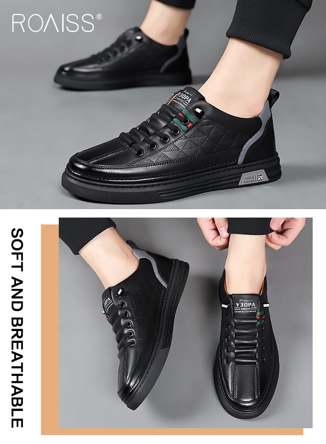 roaiss Casual Versatile Leather Shoes for Men Round Toe Low Top Front Lace up Breathable Anti Slip Oxfords Walking Shoes Mens Stretch Sole Comfort Wear Resistant Driving Shoes Black for All Seasons  - Image 4