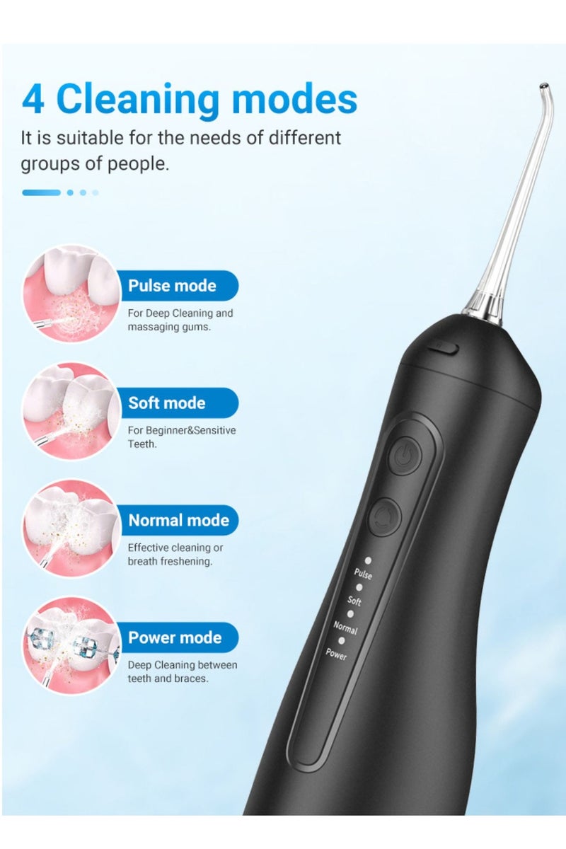 Reva Cordless Rechargeable Water Flosser For Teeth Cleaning (Black) – Portable IPX7 Waterproof Oral Irrigator with 4 Modes, 4 Jet Tips & 300ml Tank – Ideal For Braces & Dental Care  - Image 3