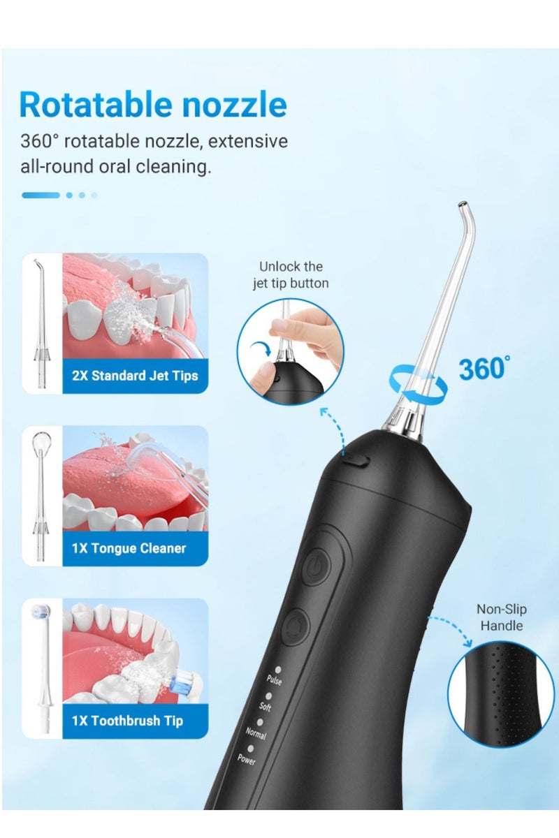 Reva Cordless Rechargeable Water Flosser For Teeth Cleaning (Black) – Portable IPX7 Waterproof Oral Irrigator with 4 Modes, 4 Jet Tips & 300ml Tank – Ideal For Braces & Dental Care  - Image 4