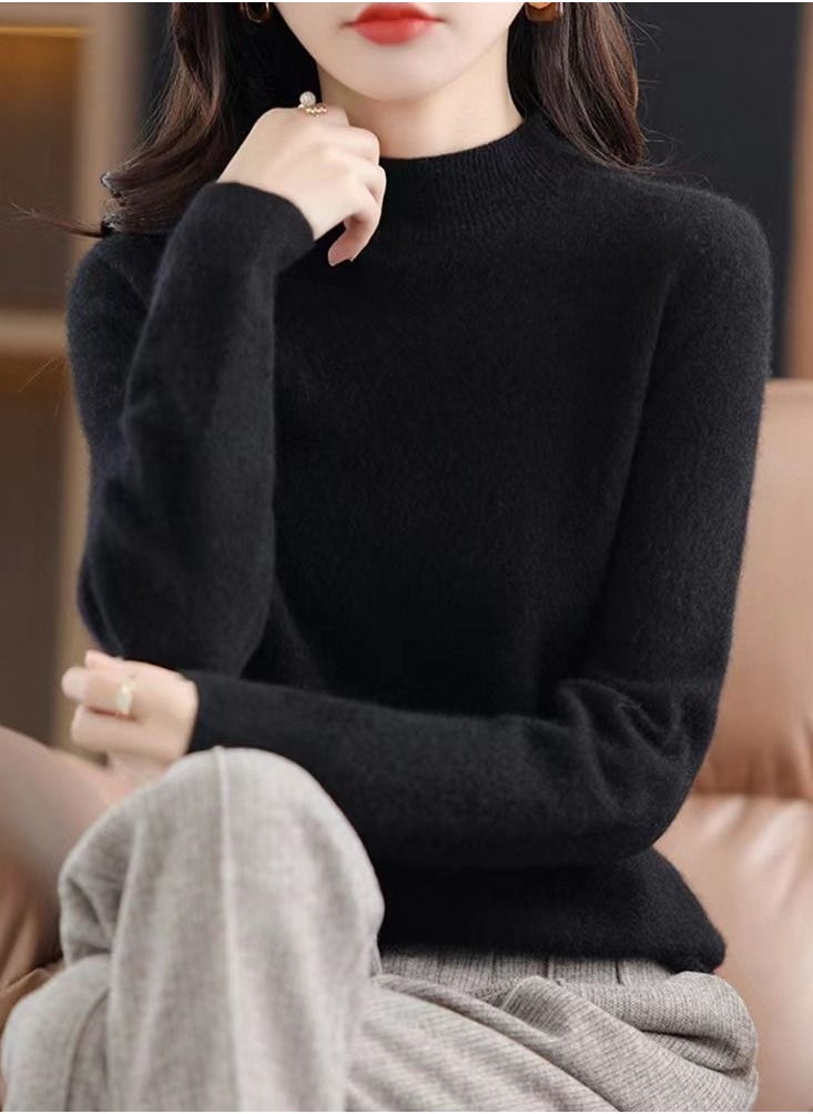Loquat Autumn Winter Seamless Half Turtleneck Women's Cashmere Sweater 